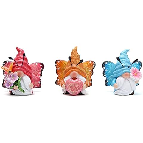 Hodao Spring Butterfly Gnomes Decorations Indoor Home Decor Scandinavian Tomte Elf Decor Gifts 3pcs Summer Resin Butterfly Elf Dwarf Kitchen Tiered Tray Decor Cover