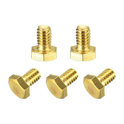 Image of uxcell Brass Hex Bolts, 1 /4-20x3 /8 5pcs Fully Thread Grade 4.8 Solid Brass Hexagon Head Bolt Machine Screws for Machinery