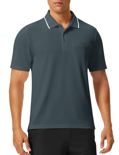 Image of Rdruko Men's Polo Shirts Short Sleeve Quick Dry Outdoor Golf Sports Shirts with Pocket