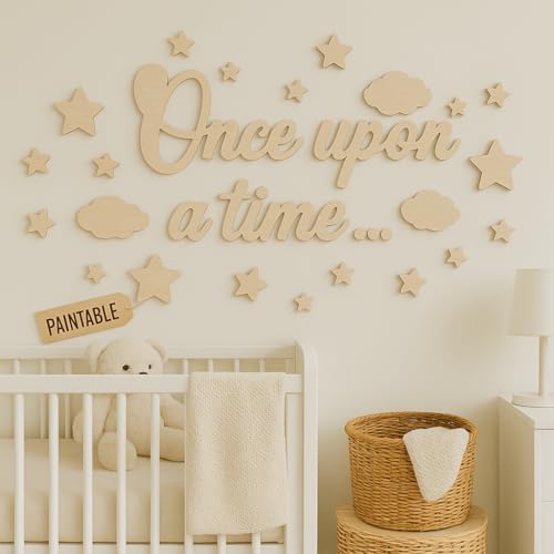 Woodamore Once Upon A Time Sign For Nursery Decor - Once Upon A Time Wall Decor, Reading Corner Decorations For Kids, Wood Reading Sign For Kids Bookshelf Decor