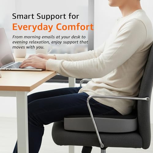 Image of amazon basics Memory Foam Coccyx Seat for Chair & Car | Key Shape Comfort Support for Office Seating & Driving | Breathable Design with Anti-Slip Base - Black
