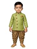 JBN Creation Indowestern Sherwani und Dhoti-Set für Jungen, Baumwollmischgewebe, Angrakha-Stil, indisch-westlich, volle Ärmel, Sherwani mit Wasserfall-Stil, Patiala Dhoti, Mintgrün und Rotgold, 13-14
