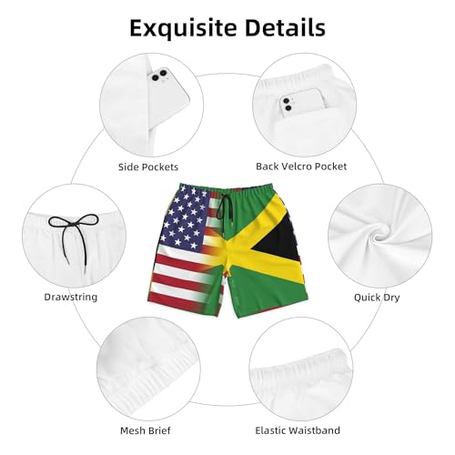 American Flag and Jamaican Flag Mens Summer Seabeach Casual Shorts Seaside Surfing Swim Trunks Beach Pants2