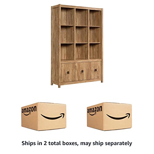 Image of Sauder Cannery Bridge Bookcase Storage Wall, Storage Shelves with Drawers, in Sindoori Mango