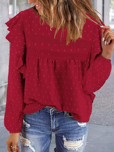BETTE BOUTIK Womens Boho Fall Long Sleeve Shirts Crewneck Dressy Casual Blouses Trendy Flowy Tops