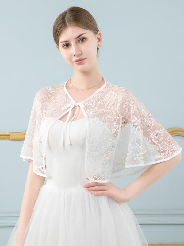 Campsis White Lace Shawl Wedding, Flower Bridal Wraps Cover Up for Women2