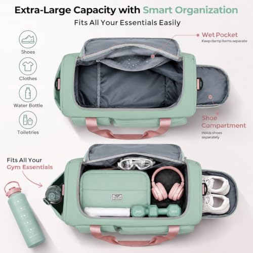 Image of FIORETTO Women's Gym Duffle Bag with Shoes Compartment, 30L Capacity, Ideal for Travel, Gym, Sports, Duffel, Weekender