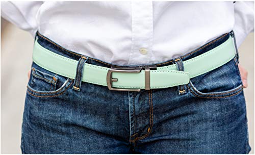 Women's Leather Ratchet Belt, Trim to Fit 18"- 44" Waist, No Holes, Packed in a Gift Box (W726X Mint Green, 30mm Wide)2