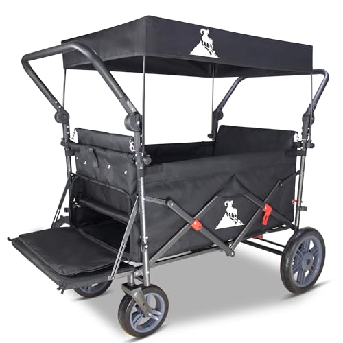 Image of TOPWELL Collapsible Wagon with Removable Canopy | 265LBS Capacity | Dual Foldable Seats | All-Terrain Utility Cart for Camping, Groceries, Beach & Outdoor Adventures (Black)