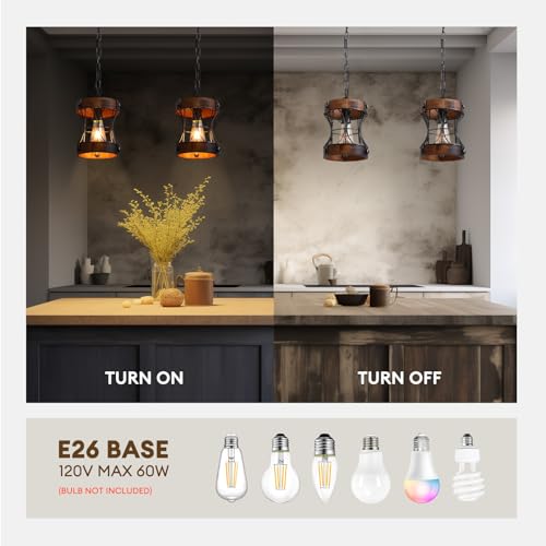 7Pmbeane HLP282R-1A Rustic Chandelier, Modern Farmhouse Chandeliers For Dining Room, Wood Lantern Pendant Lights For Kitchen Island Foyer Hallway Bar, 1-Light Antique Light Fixtures thumb #4