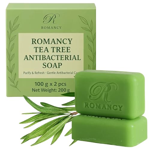 Romancy Tea Tree Antifungal Soap Bar for Face & Body, Antifungal & Antibacterial Cleansing Bars, Helps Control Body Odor, For Acne-Prone & Itchy Skin, Gift Ready, 2-Pack Christmas Gift