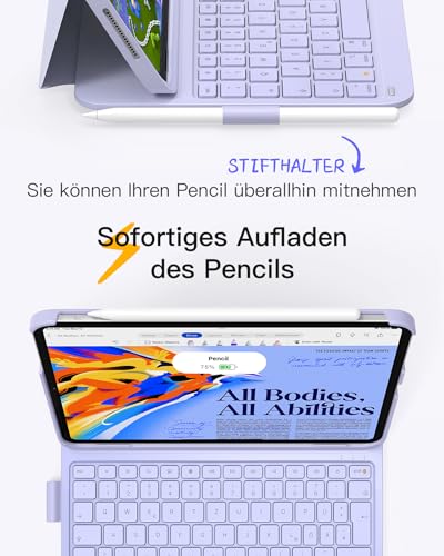 Inateck iPad 11(A16) Hülle mit Tastatur, iPad 10 Gen. Hülle mit Tastatur, für iPad Air 11" M4/ M3/M2 (2026/2025/2024),Air 5/4, Pro 11,QWERTZ,Ultraleichte Tastatur mit Stifthalter,AirTap BK2007 6