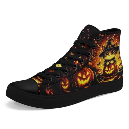 Halloween High-Top Canvas Sneakers for Men Women Festival Pumpkin Ghost Skull Breathable Flat Walking Casual Shoes