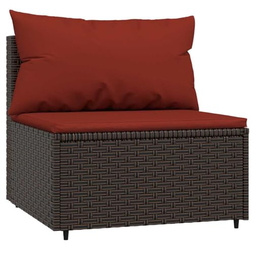 vidaXL Garten Mittelsofa, Gartensofa mit Kissen Stahlrahmen, Modular Sofa für Garten Terrasse, Gartenmöbel Loungemöbel, Braun Poly Rattan