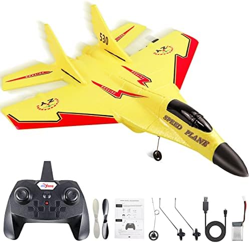 HAPTIME Rc Airplanes, Remote Control Airplanes Glider 2.4 GHZ, 2 Channels RC Plane, Easy to Fly Yellow Remote Control Fighter, Epp Foam Rc Aircraft with Automatic Balance Gyro for Beginner Adult Kids