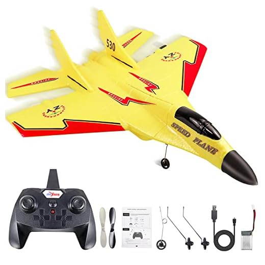 HAPTIME Rc Airplanes, Remote Control Airplanes Glider 2.4 GHZ, 2 Channels RC Plane, Easy to Fly Yellow Remote Control Fighter, Epp Foam Rc Aircraft with Automatic Balance Gyro for Beginner Adult Kids