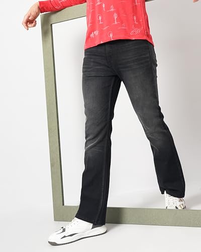 Image of The Indian Garage Co Men Bootcut Solid Mid-Rise Stretchable Jeans