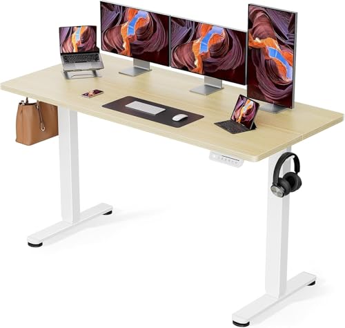 ErGear 電動 オフィスワークテーブル 昇降式デスク スタンディングデスク 幅160cm 耐荷重80kg 高さメモリー機能 上下自動昇降 静音 収納フック付き 机 作業机 テレワーク 【幅160 x 奥行き70 x 高さ72-118cm】（ナチュラル木目調）の商品画像（Amazon）