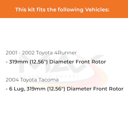 Image of Max Advanced Brakes Front Brake Kit Compatible With 2001 2002 2003 2004 Toyota Tacoma 4Runner w /12.56 inch Fr Rotor 6 Lug Replacement Premium OE Disc Brake Rotors and Ceramic Brake Pads