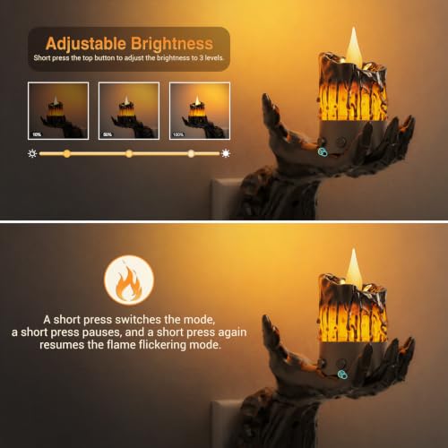 Image of Halloween Ghost Hand Candle Night Light, Plug in LED Night Light | Amber Halloween Night Light with Realistic Flickering Flame Effect, Dusk to Dawn Sensor for Kids Room, Party & Home Decor