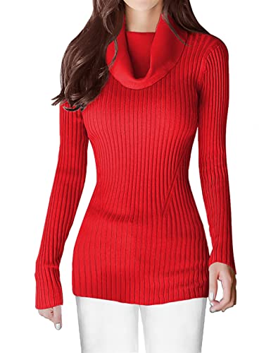 Image of v28 Women's Stretchable Cowl Neck Knit Long Sleeve Slim Fit Bodycon Sexy Sweater