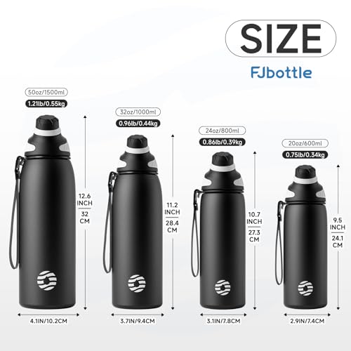 Image of Fjbottle Insulated Stainless Steel Water Bottle, 32 Oz Leakproof Water Bottles, Ice Reusable Tumbler, Double Wall Vacuum Jug, Lightweight Durable for Traveling & Sports, Workout, 32oz