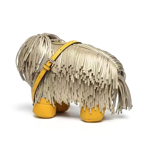 Basmgrzaia Women's Luxury Dog-Shaped Crossbody Handbag with Fringe - Unique Designer Purse for Evening & Casual Outings