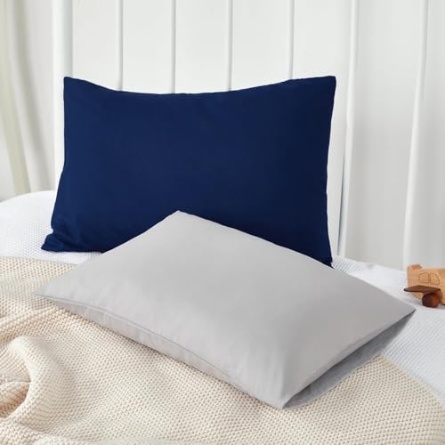 Image of TILLYOU Toddler Pillowcase 2 Pack with Envelope Closure,13 inch x 18 inch Silky Soft Microfiber Travel Kids Pillowcase for Boys and Girls,Gray & Navy