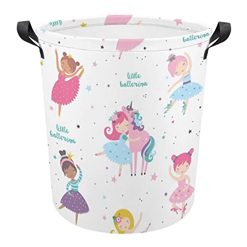 Ronda Cestos Para La Colada Childish Ballerinas Flowers Ballet Ronda Cubo Ropa Sucia Moderno Cesta Redonda De Almacenamiento De Lavandería Almacenaje Ronda Cesta De Lavadero Para 34x42cm