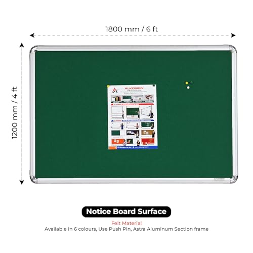 Image of ALKOSIGN Astra Felt Notice Board -Green (4 x 6 Feet) |Bulletin Board, Pin-up Board, Display Board, Push pins Board, Announcement Board, Soft Message Board, for School, College, Office, Study Room etc