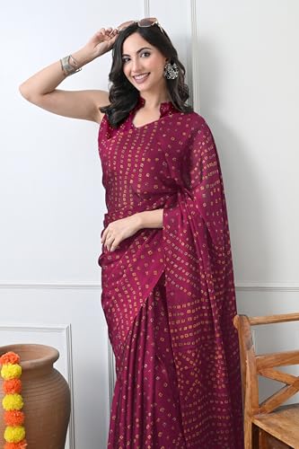 Image of MIRCHI FASHION Saree for Woman Chiffon Georgette Solid with Contrast Border | Lightweight Daily Wear Women's Sari and Printed Blouse Piece