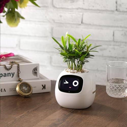 Image of PLANTSIO smart pet Planter Robot Guidance on Plant Care with Emojis, Adorable Plant Companion with Rich Gesture Interaction, Neat Desk Setup Gift (White)