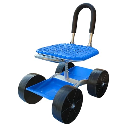 Garden Trolley with Seat 360° Rotating Wheels Adjustable Tool Tray Ergonomic Work Chair for Gardening Outdoor Patio Lawn Care Easy Mobility Garden Cart