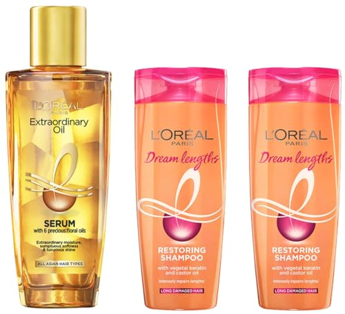 L’Oreal Paris Shampoo and Serum for Protection, Shine, and Repair – Dream Lengths for Dry, Flyaway, Long and Lifeless Hair, 180ml