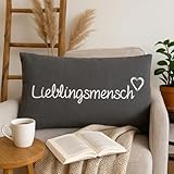 KAMACA Lieblingsmensch Kissen 30x50 cm Flauschig gefülltes Kuschelkissen grau mit Aufschrift und Reißverschluss Geschenk für Partner, Freundin, Kollegen oder Familie Bezug aus 100% Baumwolle (GRAU)
