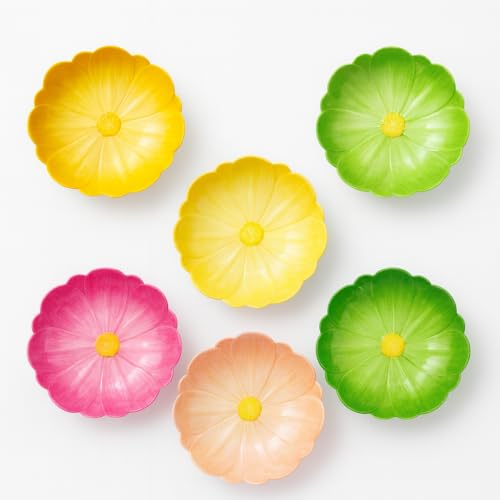BRANDANI – Ciotole Fiore in Melamina, Set 6 pezzi, d16,5 cm, colori assortiti (verde/giallo/rosa), BPA free, lavastoviglie, 51297