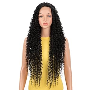 DÉBUT Lace Front Perücke Lockige Perücke für Damen 70 cm 230g Kunsthaar Hitzebeständige Faser 130% Dichte(70 cm, 1B)