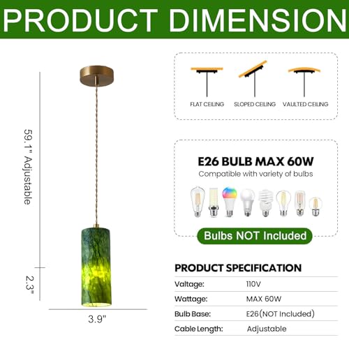 Lámpara de mármol verde de alta gama con acabados de estilo jade 5