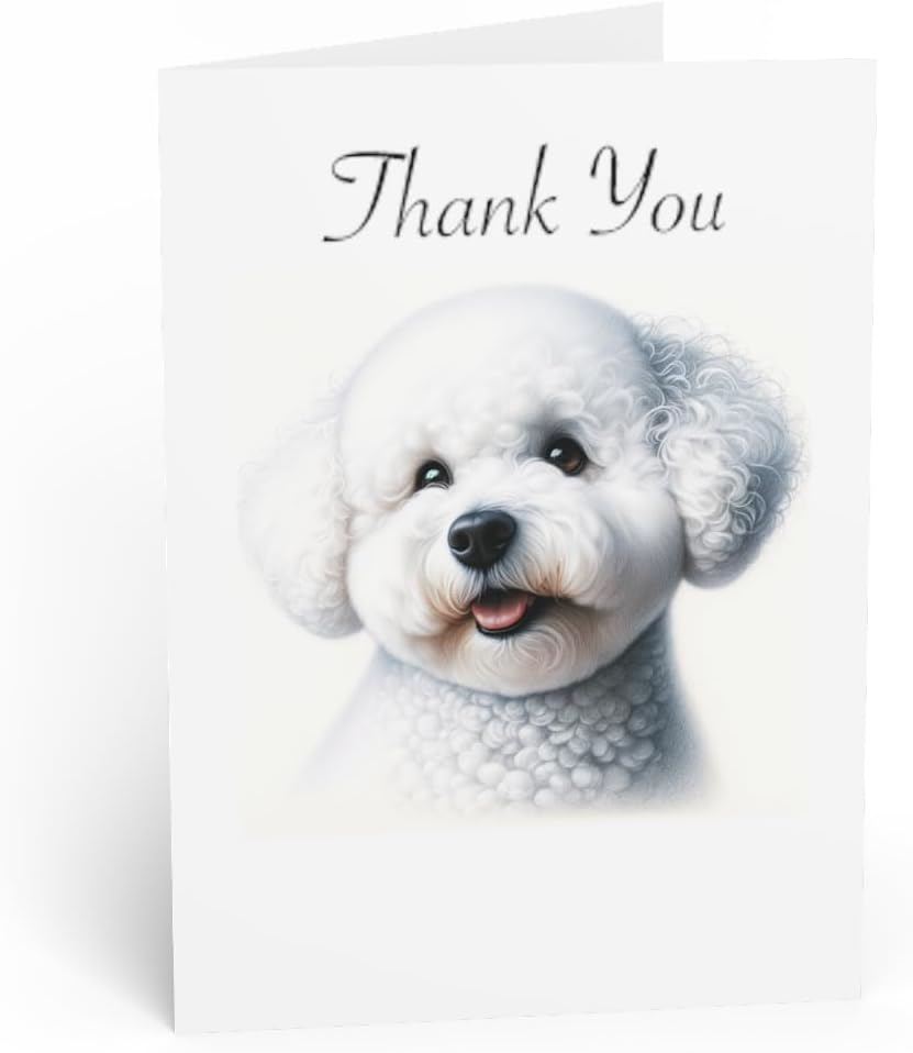 DistinctInk Greeting Card/Note Card -Bichon Frise Colored Pencil Drawing Birthday - PACK of 25
