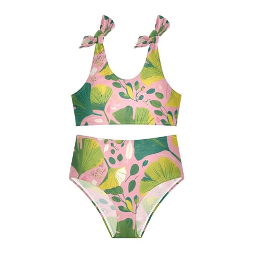 KLL Hand Painted Ginkgo Leaves Girl Two Piece Bikini Sets Quick-Dry Beach Bathing Suit Swimwear3