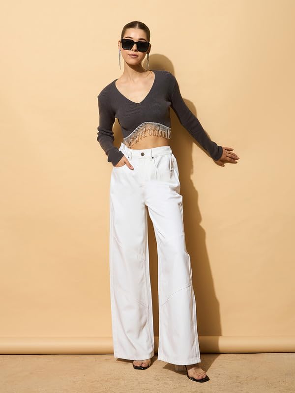 Image of barcino Women White Straight Jeans BAJEAN0672-M66 -L