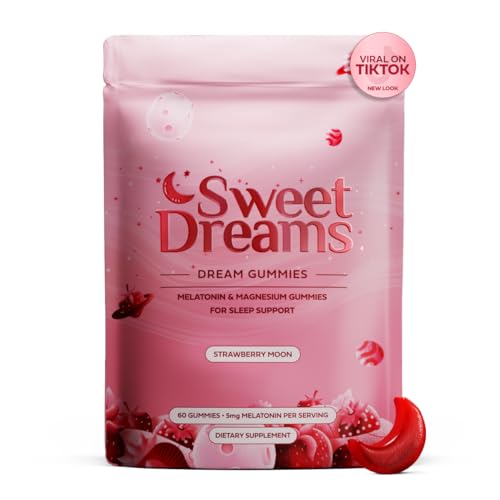 SweetDreams Dream Gummies Natural Sleep Aid for Adults 5mg Melatonin Magnesium & L-Theanine - Vegan Gummy Supplement - Melatonin Gummies for Restful Deep Sleep Cycles (Strawberry Moon)