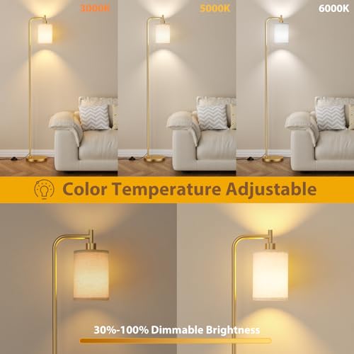 Image of Ziisee 64 inch Floor Lamp for Living Room with Remote Control, Beige Shade with Gold Pole, Dimmable Tall Lamps for Bedroom Office Corner, 9W LED Bulb Included