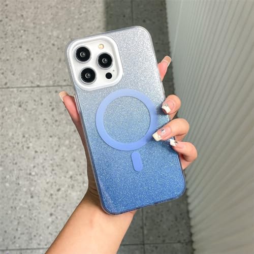 Étui de chargement sans fil à paillettes iPhone 14 Pro bleu