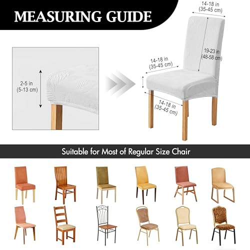Image of Genina Waterproof Dining Chair Cover Set of 6,Kitchen Chair Cover,White | Stretch Dining Room Chair Slipcovers with Leaf Jacquard,Removable Kitchen Chair Protector for Home,Restaurant,Banquet