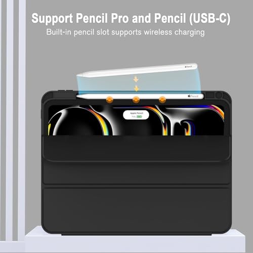 Image of TechTrendz for iPad Pro 13 Inch Case M5 /M4 (2025 /2024) with Pencil Holder, Smart Cover with Protective Trifold Stand, Auto Wake /Sleep, Support Pencil Pro, Black