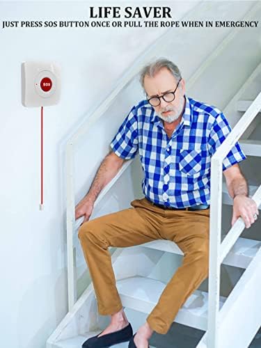 Wireless Caregiver Pager Call Bell SOS Panic Button with Rope Buzzer Nurse Alert Personal Alarm Emergency Help System for Elderly Senior Patient Disabled Pregnant(Can Connect to Door Alarm Host)