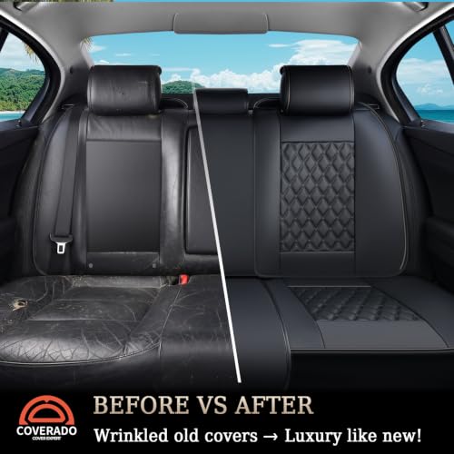 Image of Coverado Rear Seat Covers, Durable Waterproof Faux Leather Rear Protectors for Sedan SUV Truck, Classic Easy-Clean Automotive Interior - Black