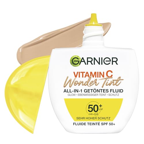 Garnier Vitamin C Wonder Tint All-In-1 Getöntes Fluid Medium Getönte Tagespflege mit LSF 50+ für Glow & Ebenmäßigkeit Skin Tint mit 5% Glycerin Niacinamid & Vitamin C gegen dunkle Flecken 40ml