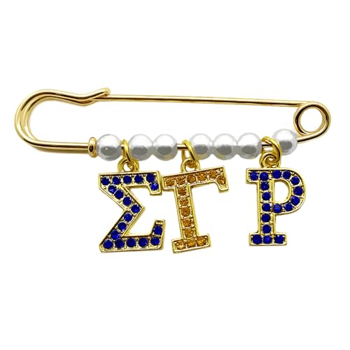 Image of Golden SIGMA GAMMA RHO Sorority Pearl Brooch - Simple Pin With Rhinestone Letter Detail, SGR Letter Design - Elegant Sorority Letter Pin